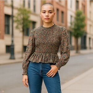 Patrons of Peace floral Smocked Blouse xs